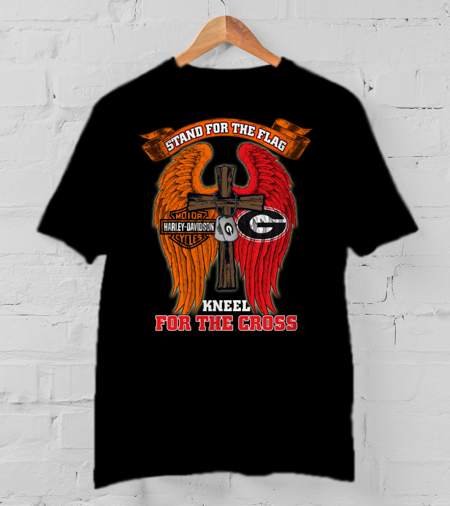 Harley Davidson Georgia Bulldogs Stand For The Flag Kneel For The Cross T-Shirt