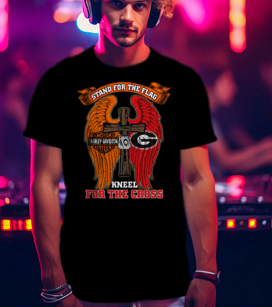 Harley Davidson Georgia Bulldogs Stand For The Flag Kneel For The Cross T-Shirt