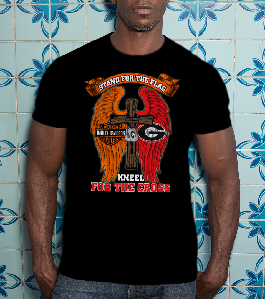 Harley Davidson Georgia Bulldogs Stand For The Flag Kneel For The Cross T-Shirt