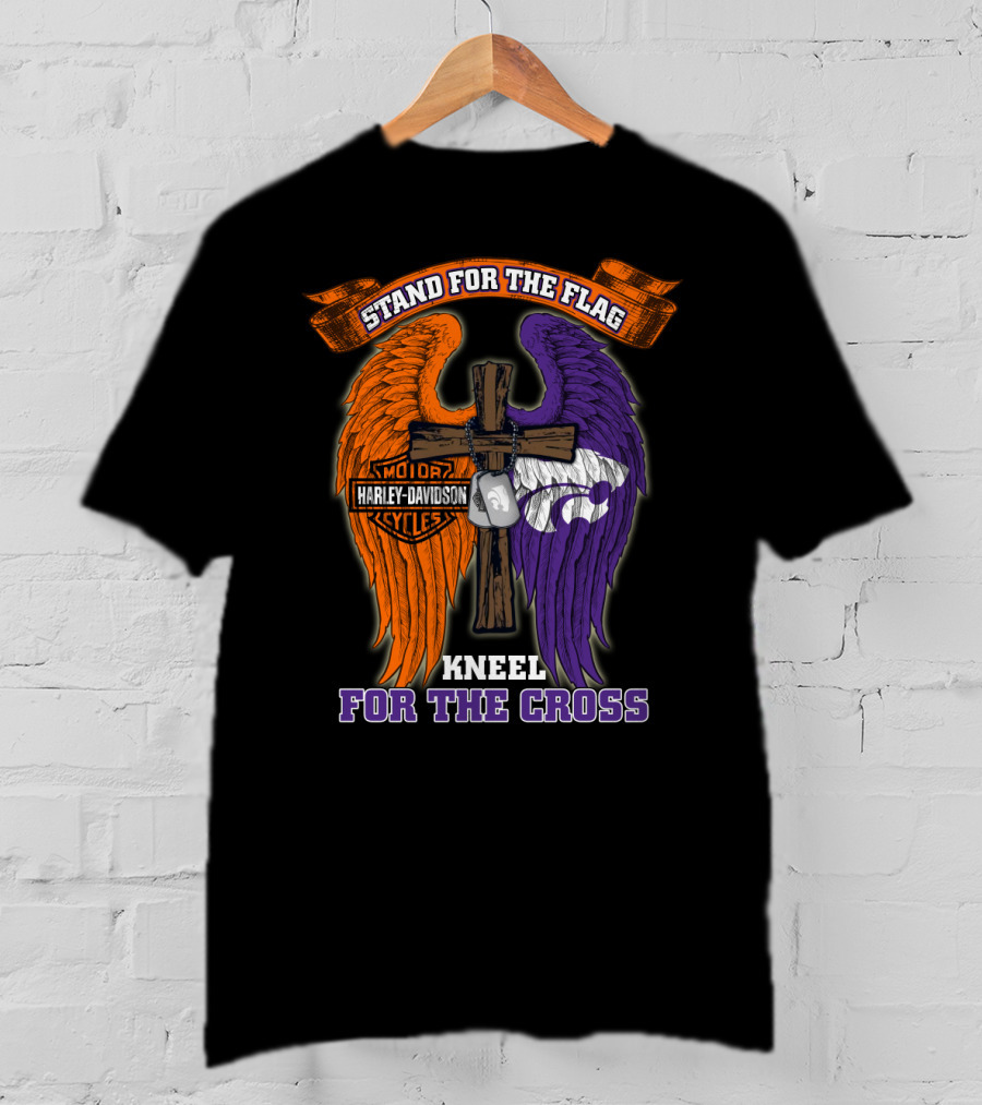 Stand For The Flag Kneel For The Cross Harley Davidson Kansas State Wildcats T-Shirt