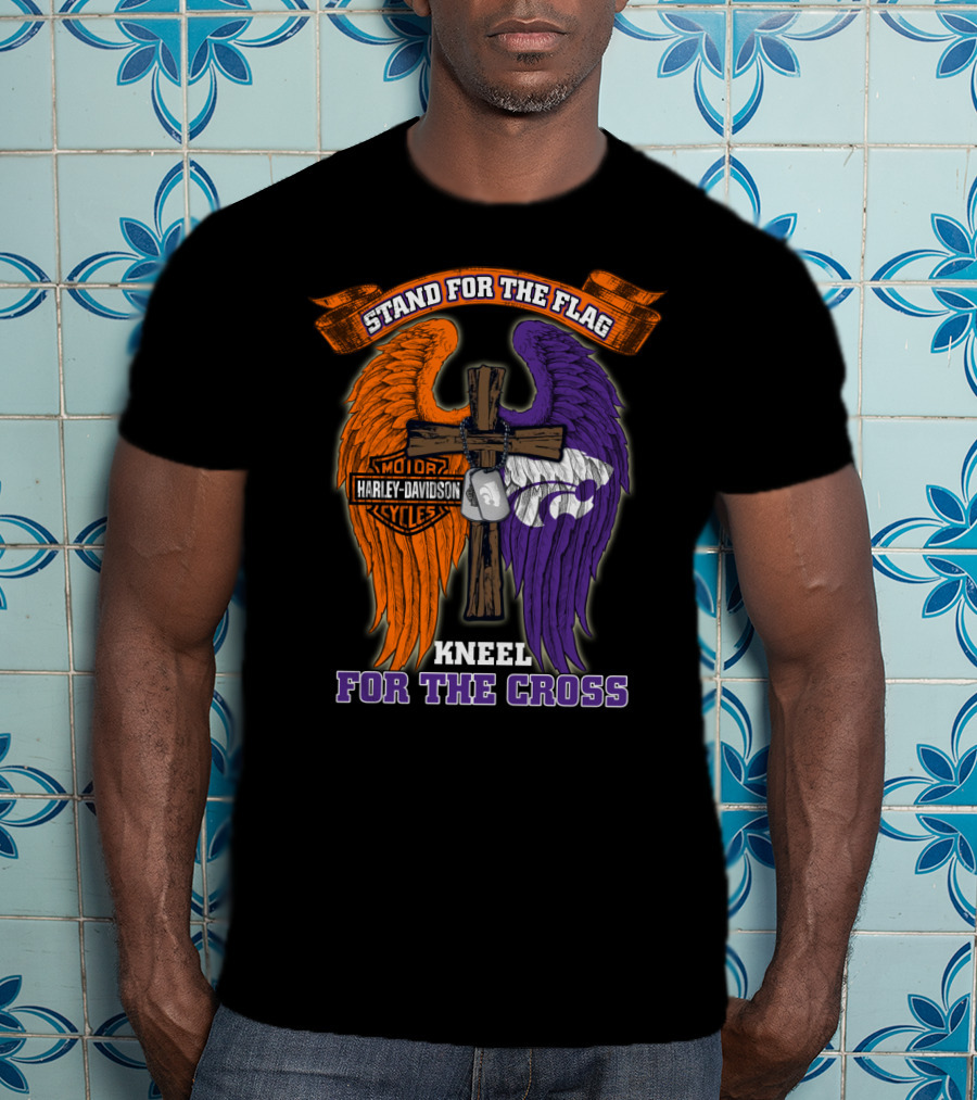 Stand For The Flag Kneel For The Cross Harley Davidson Kansas State Wildcats T-Shirt