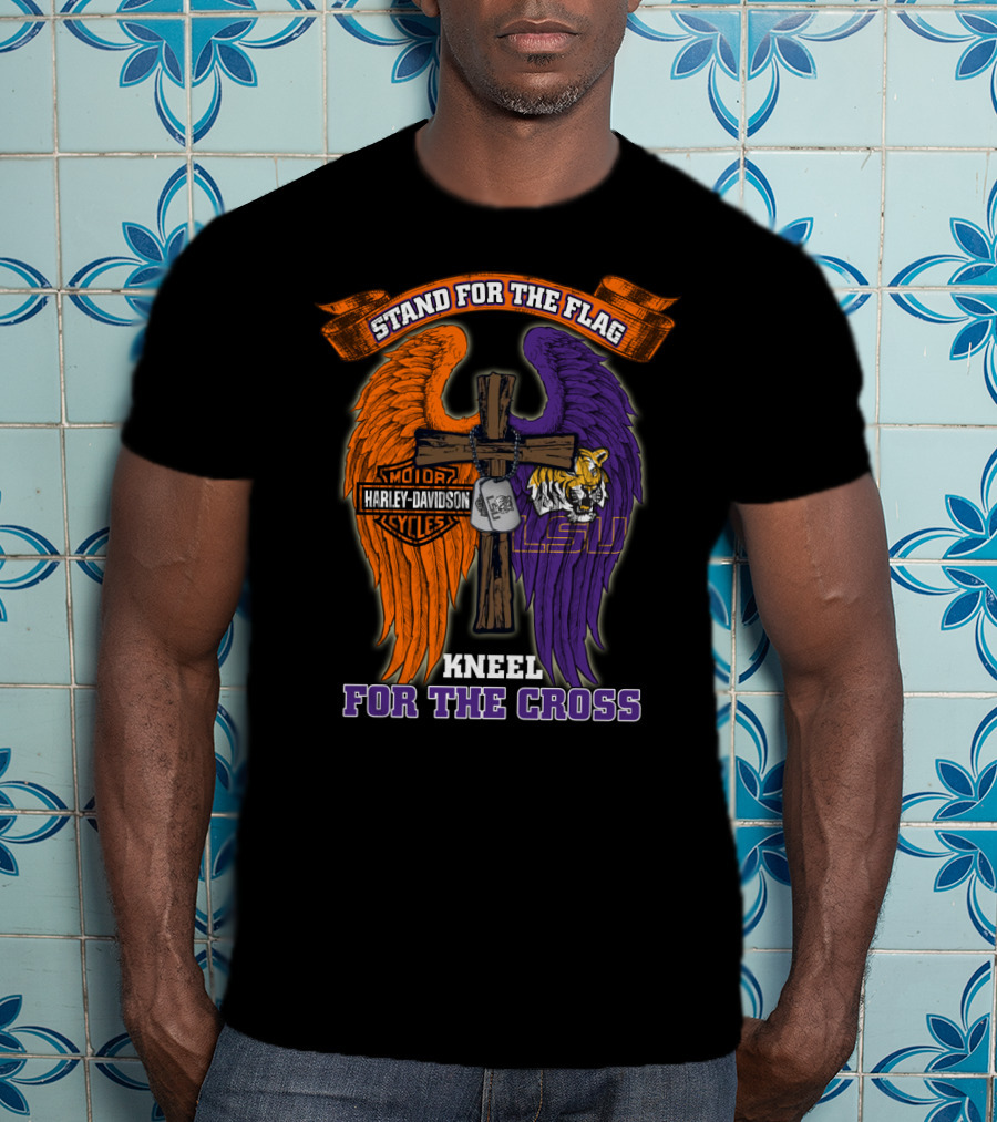 Stand For The Flag Kneel For The Cross Harley Davidson Lsu Tigers T-Shirt