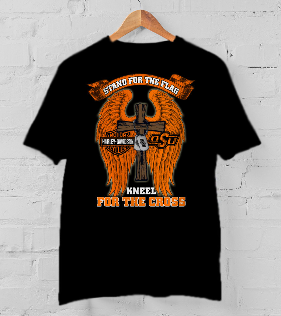 Stand For The Flag Kneel For The Cross Harley Davidson Osu Oklahoma State Cowboys T-Shirt