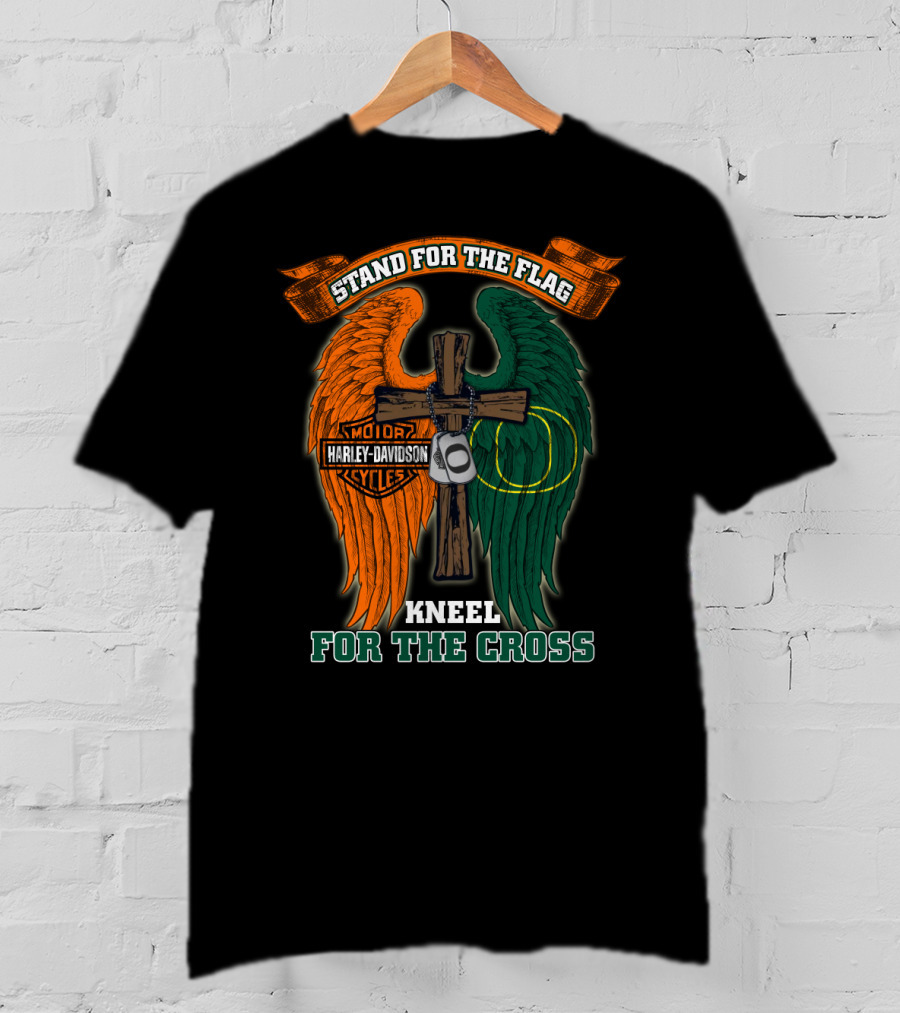 Stand For The Flag Kneel For The Cross Harley Davidson Oregon Ducks T-Shirt