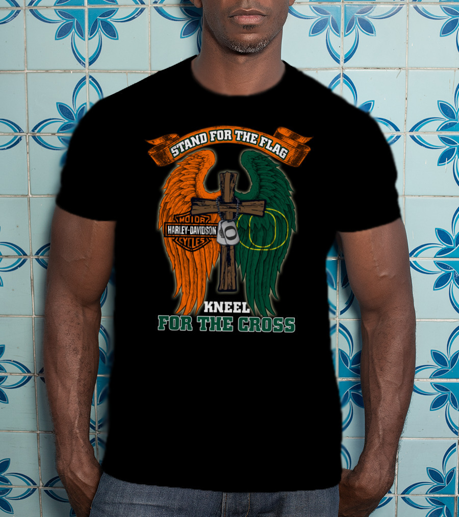 Stand For The Flag Kneel For The Cross Harley Davidson Oregon Ducks T-Shirt