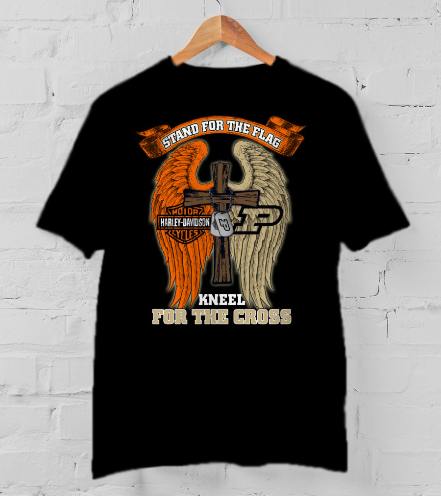 Stand For The Flag Kneel For The Cross Harley Davidson Purdue Boilermakers Cross Wings T-Shirt
