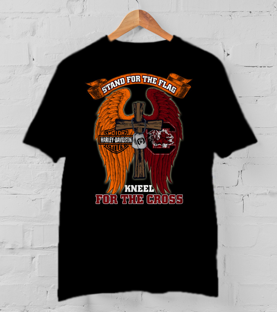 Stand For The Flag Kneel For The Cross Harley Davidson South Carolina Gamecocks T-Shirt