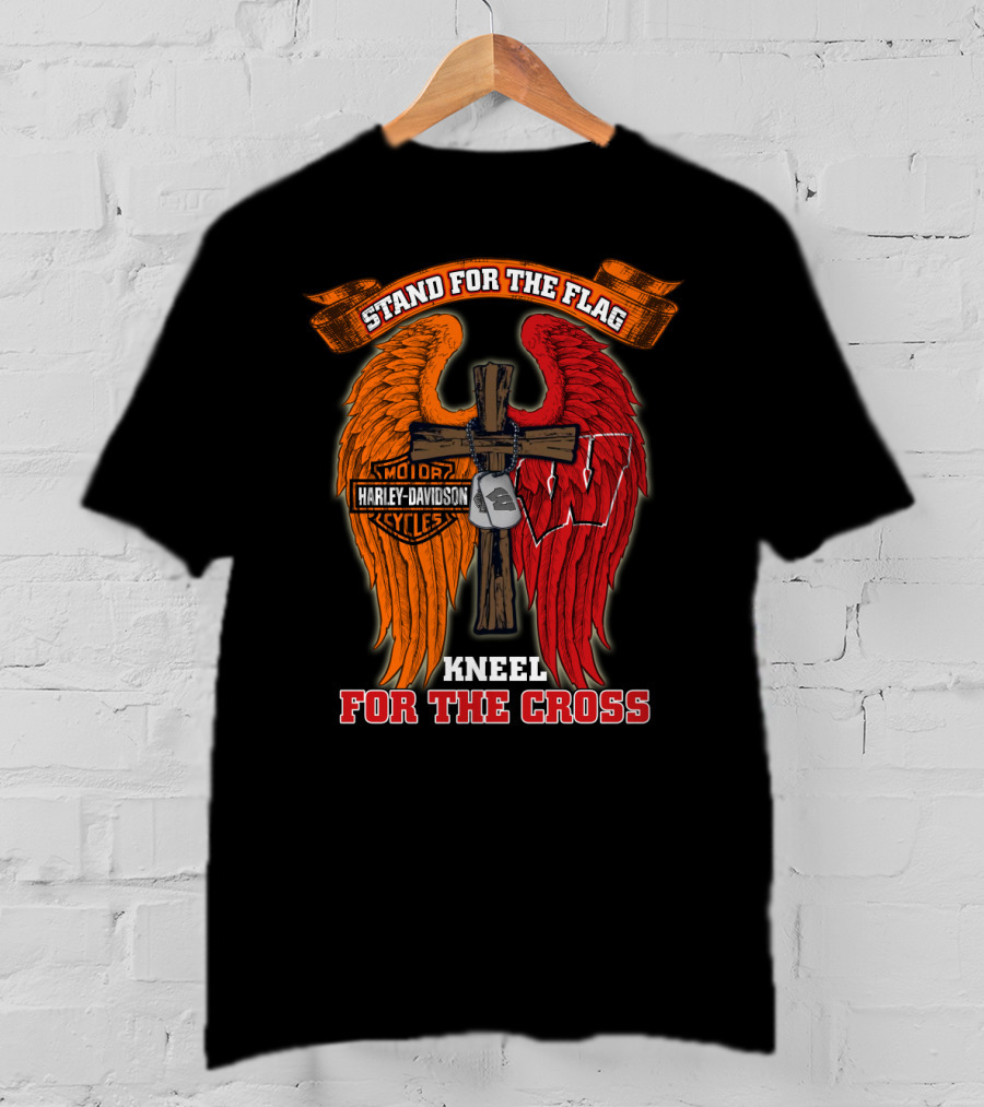 Stand For The Flag Kneel For The Cross Harley Davidson Wisconsin Badgers T-Shirt