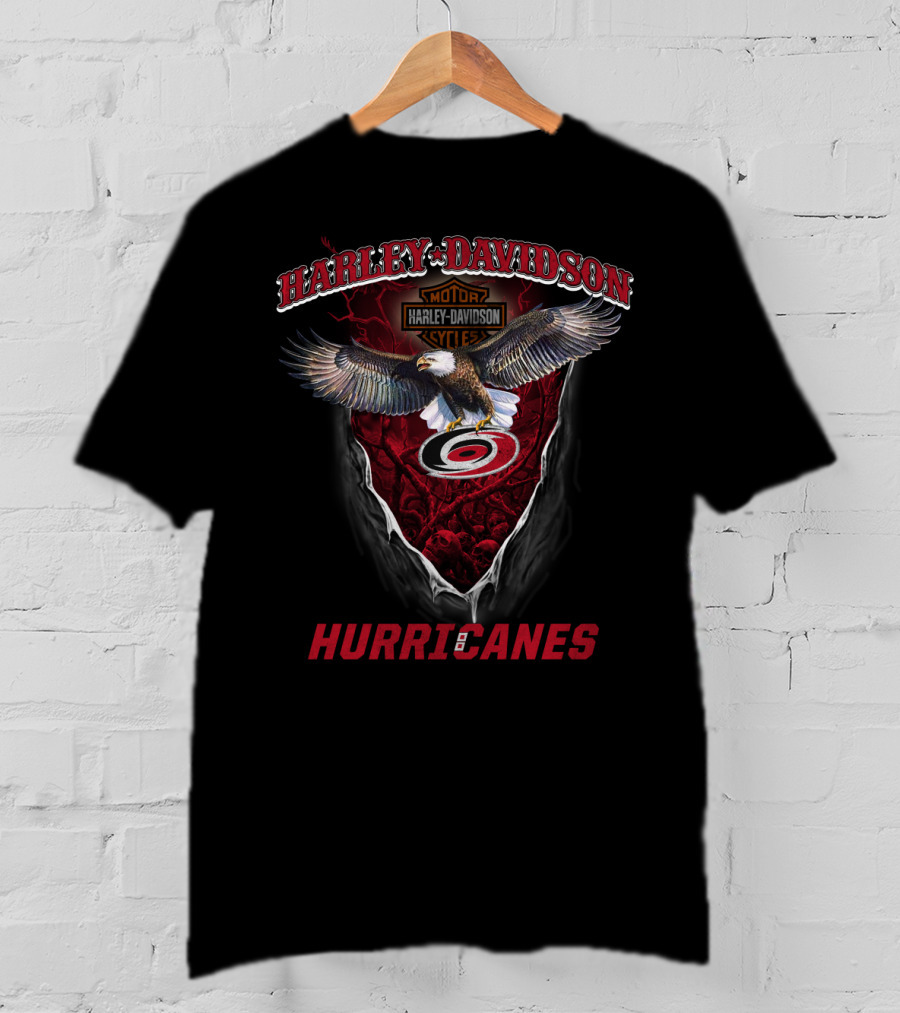 Harley Davidson Motor Cycles Hurricanes Carolina Nhl T-Shirt
