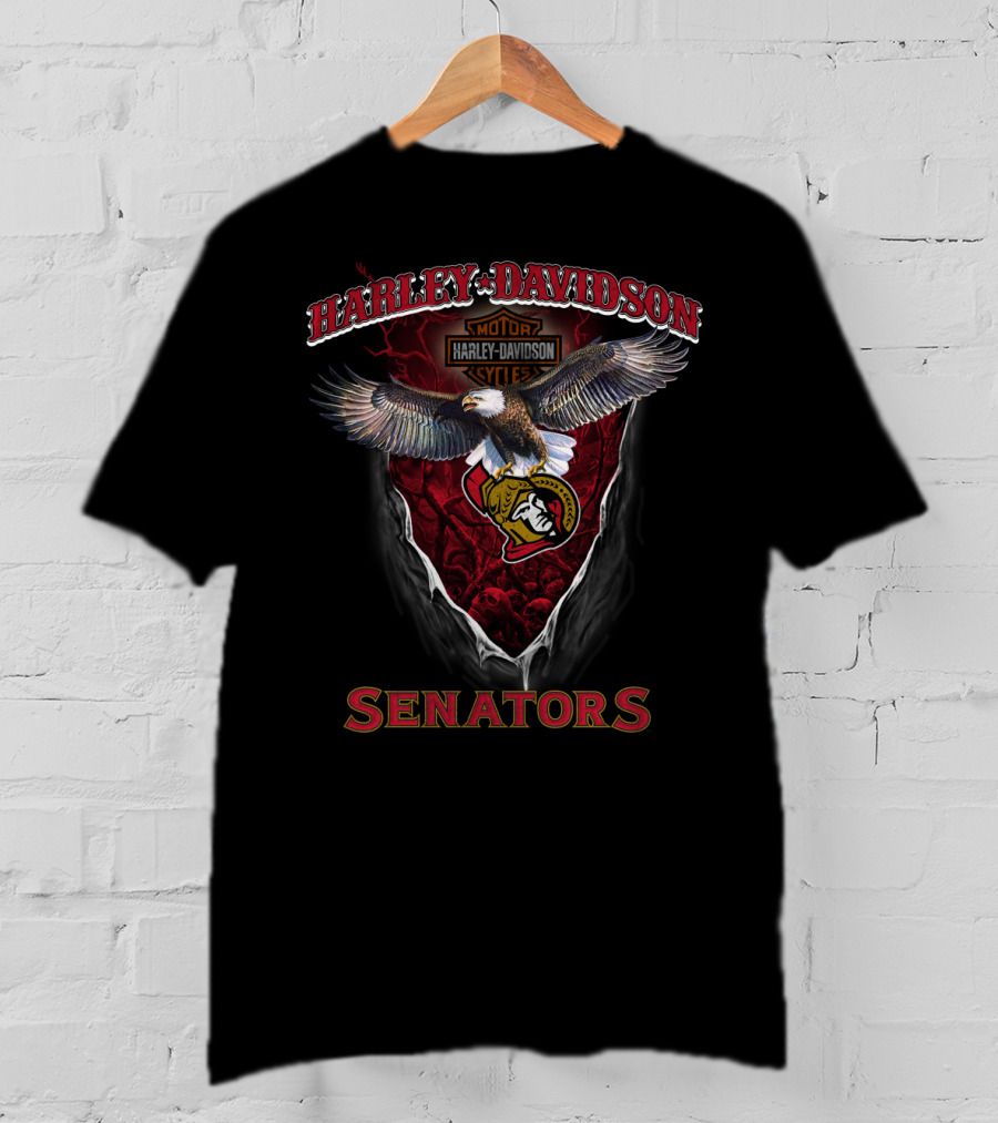 Harley Davidson Motorcycle Eagle Ottawa Senators T-Shirt