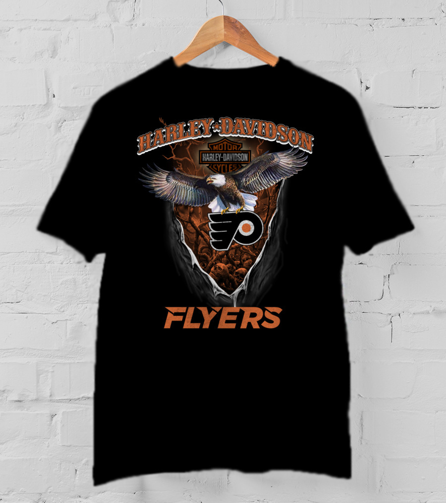 Harley Davidson Motorcycle Philadelphia Flyers Eagle Logo Flyers T-Shirt