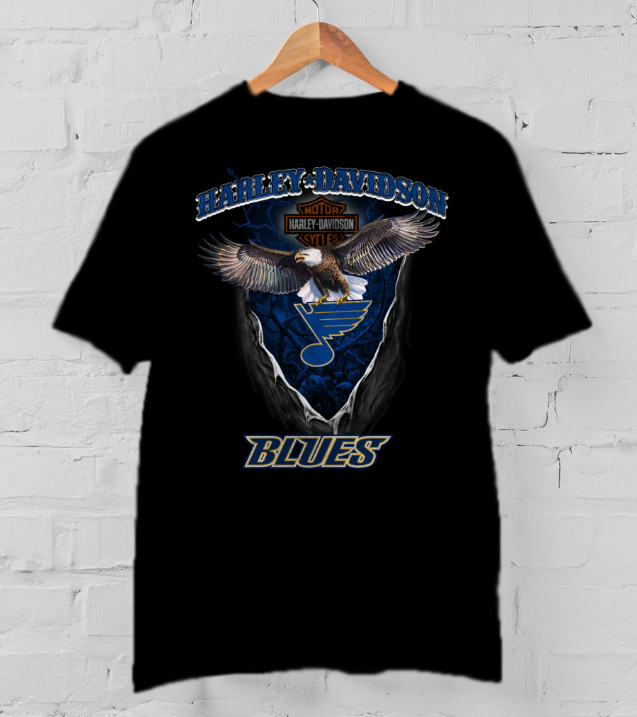 Harley Davidson Motor Cycles Eagle St Louis Blues T-Shirt