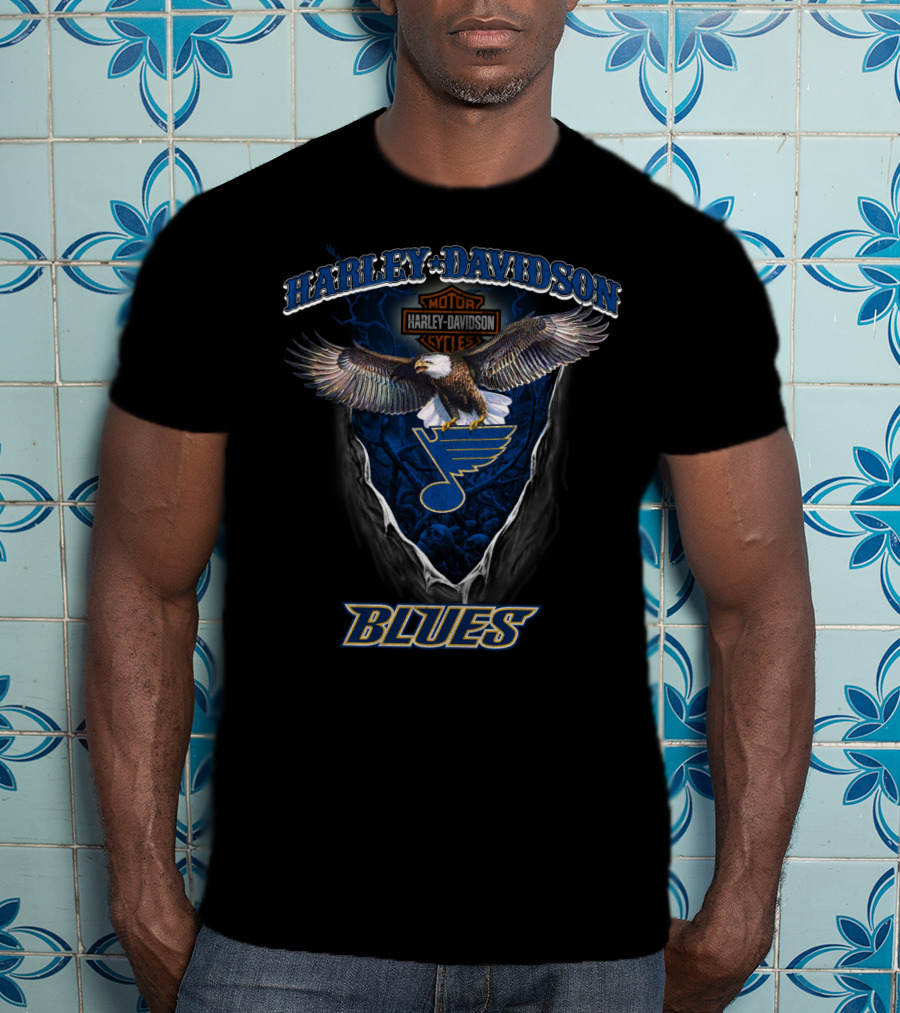 Harley Davidson Motor Cycles Eagle St Louis Blues T-Shirt