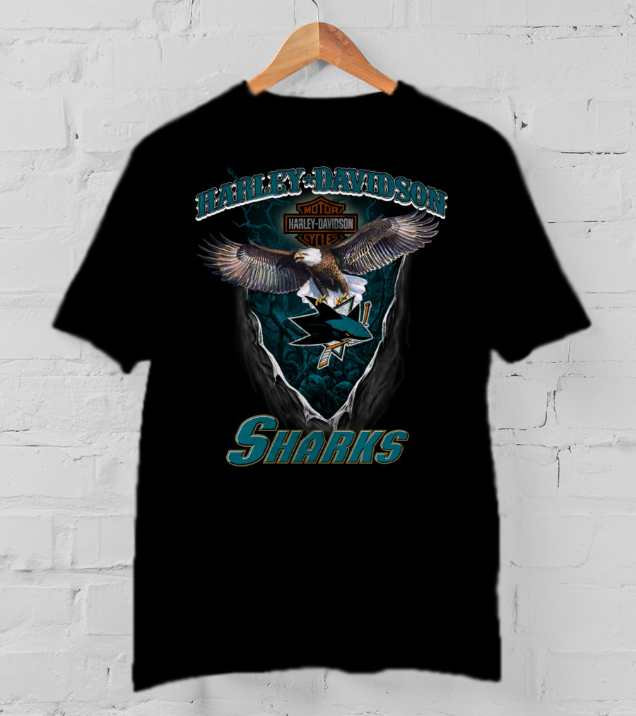 Harley Davidson San Jose Sharks Motor Cycles Eagle T-Shirt