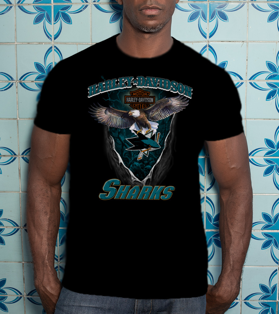 Harley Davidson San Jose Sharks Motor Cycles Eagle T-Shirt