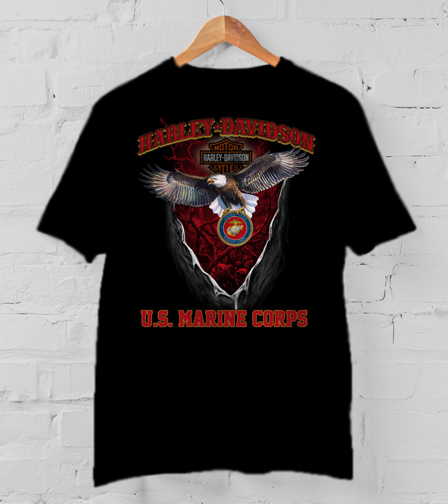 Harley Davidson U.s. Marine Corps Motorcycle Cycle Eagle T-Shirt