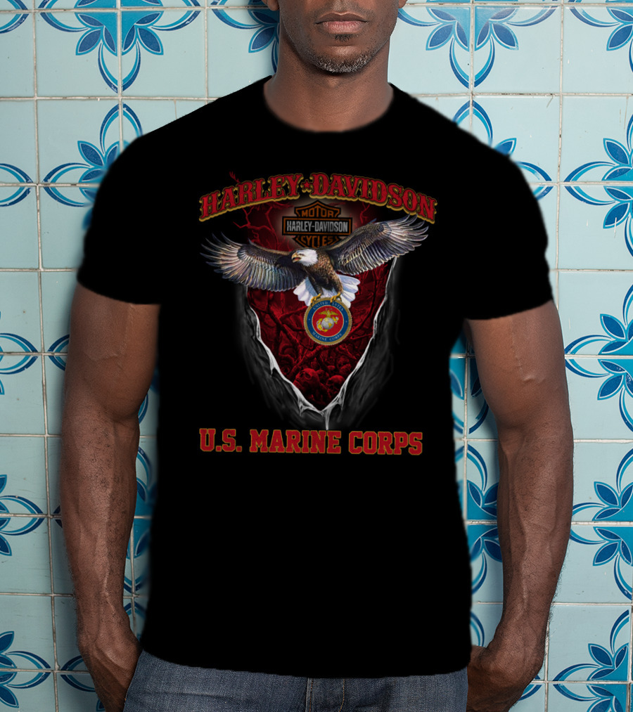 Harley Davidson U.s. Marine Corps Motorcycle Cycle Eagle T-Shirt