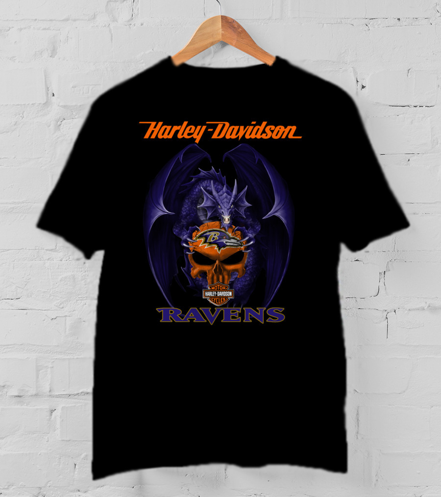 Harley Davidson Baltimore Ravens Dragon Skull T-Shirt
