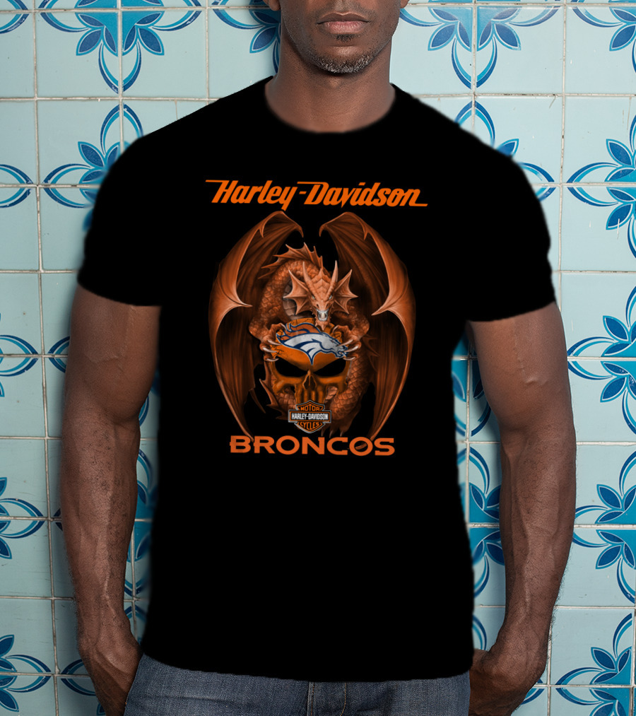 Harley Davidson Denver Broncos Dragon Motor Cycles T-Shirt