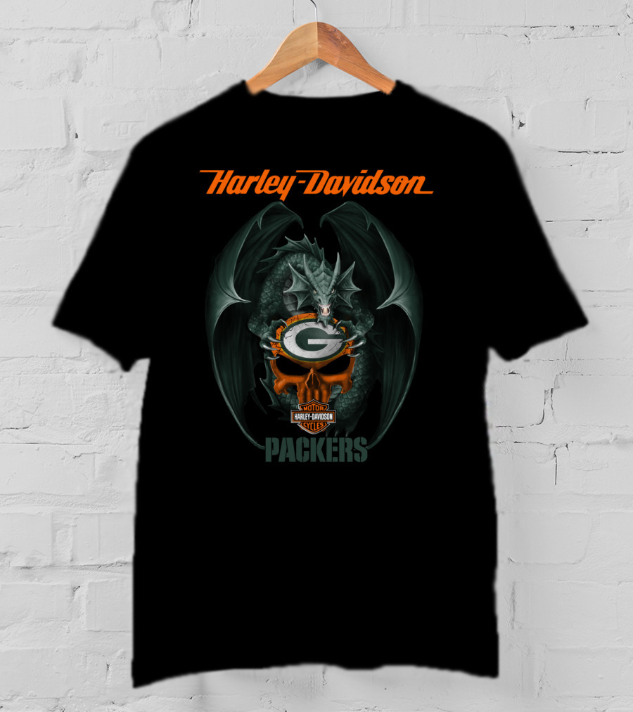 Harley Davidson Green Bay Packers Dragon Motorcycles T-Shirt