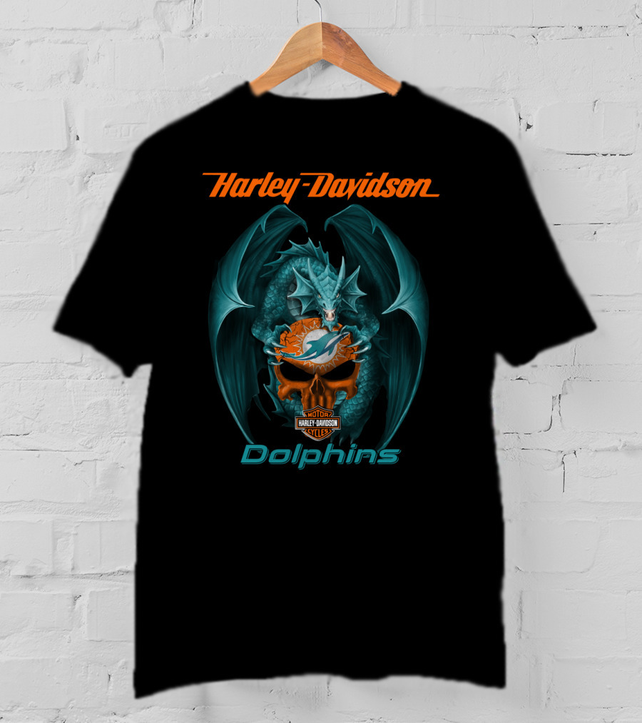 Harley Davidson Miami Dolphins Motor Cycles Dragon T-Shirt