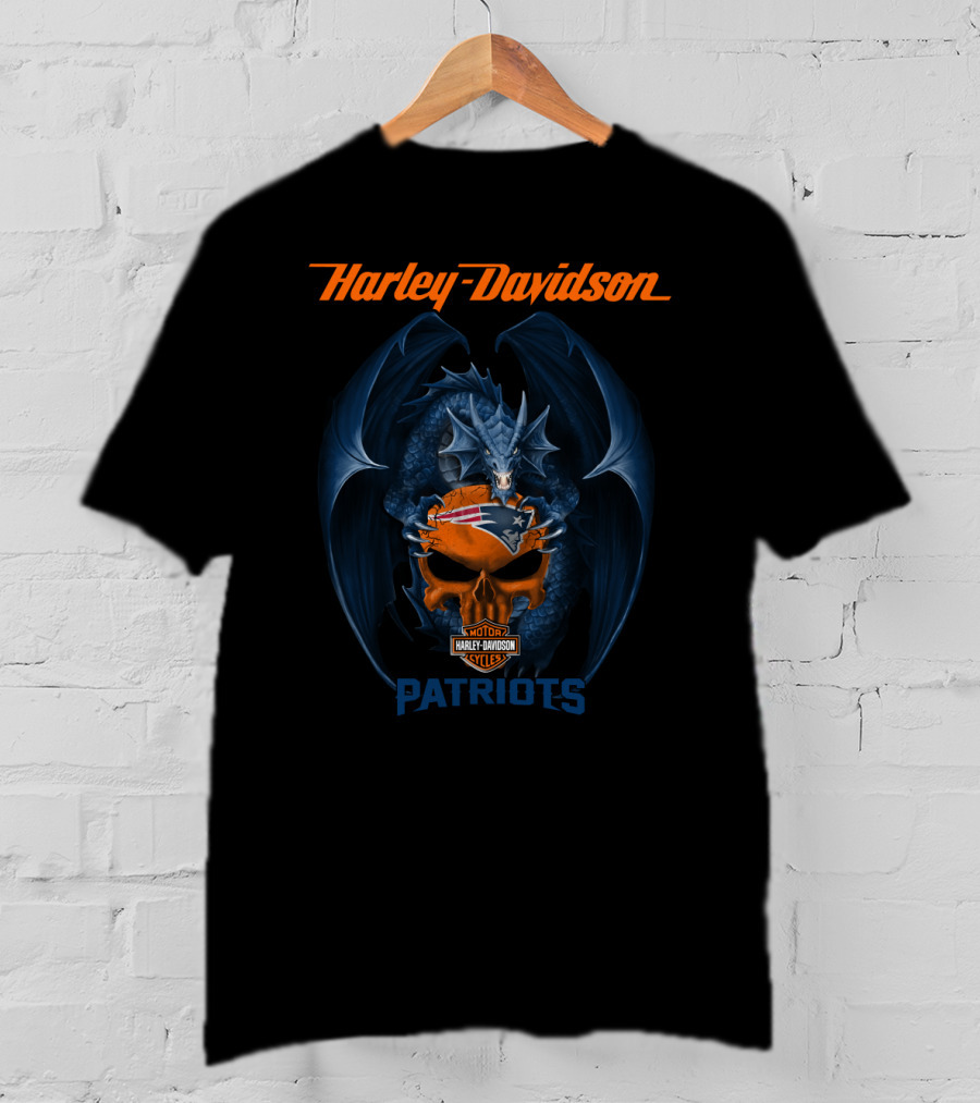 Harley Davidson Dragon New England Patriots Motor Cycles T-Shirt