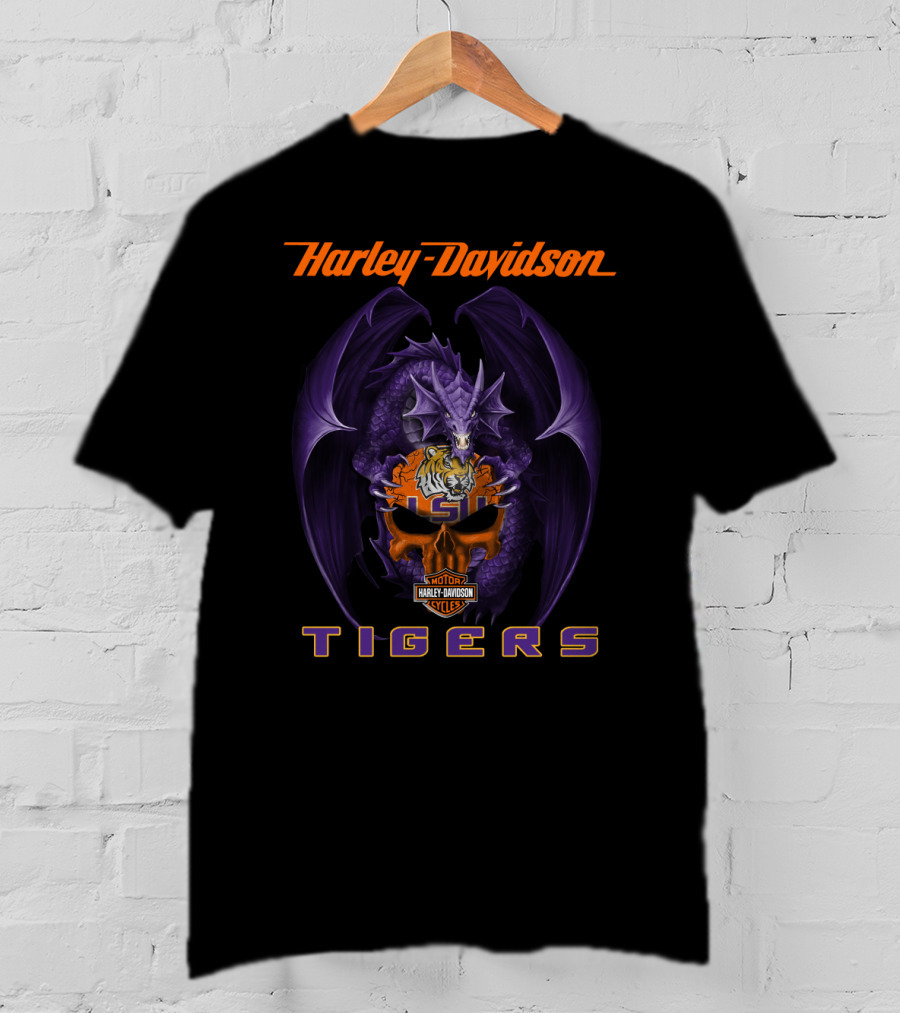 Harley Davidson Motor Cycles Lsu Tigers Dragon T-Shirt