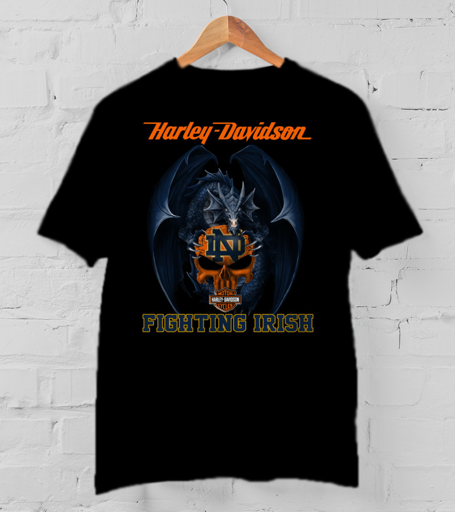 Harley Davidson Notre Dame Fighting Irish Dragon Motif T-Shirt