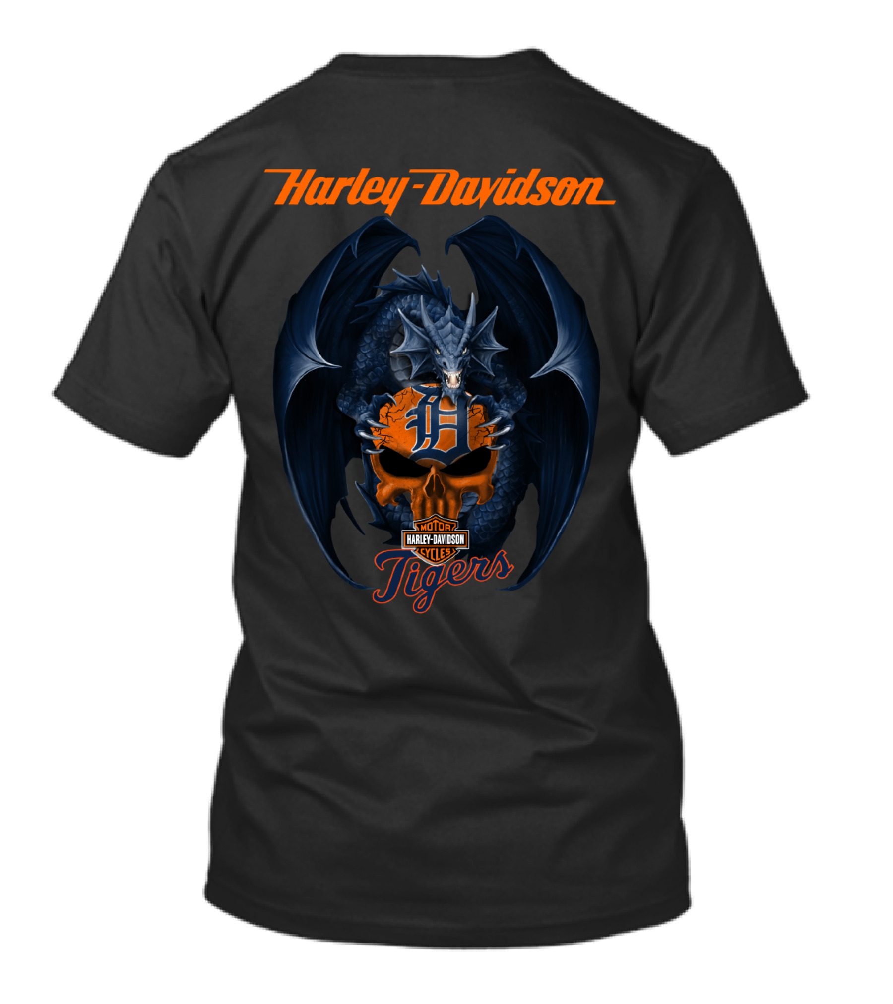 Harley Davidson Detroit Tigers Dragon Motor Cycles T-Shirt