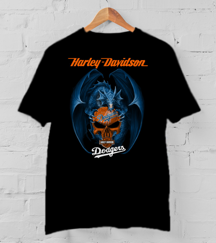 Harley Davidson Los Angeles Dodgers Blue Dragon Motor Cycles T-Shirt