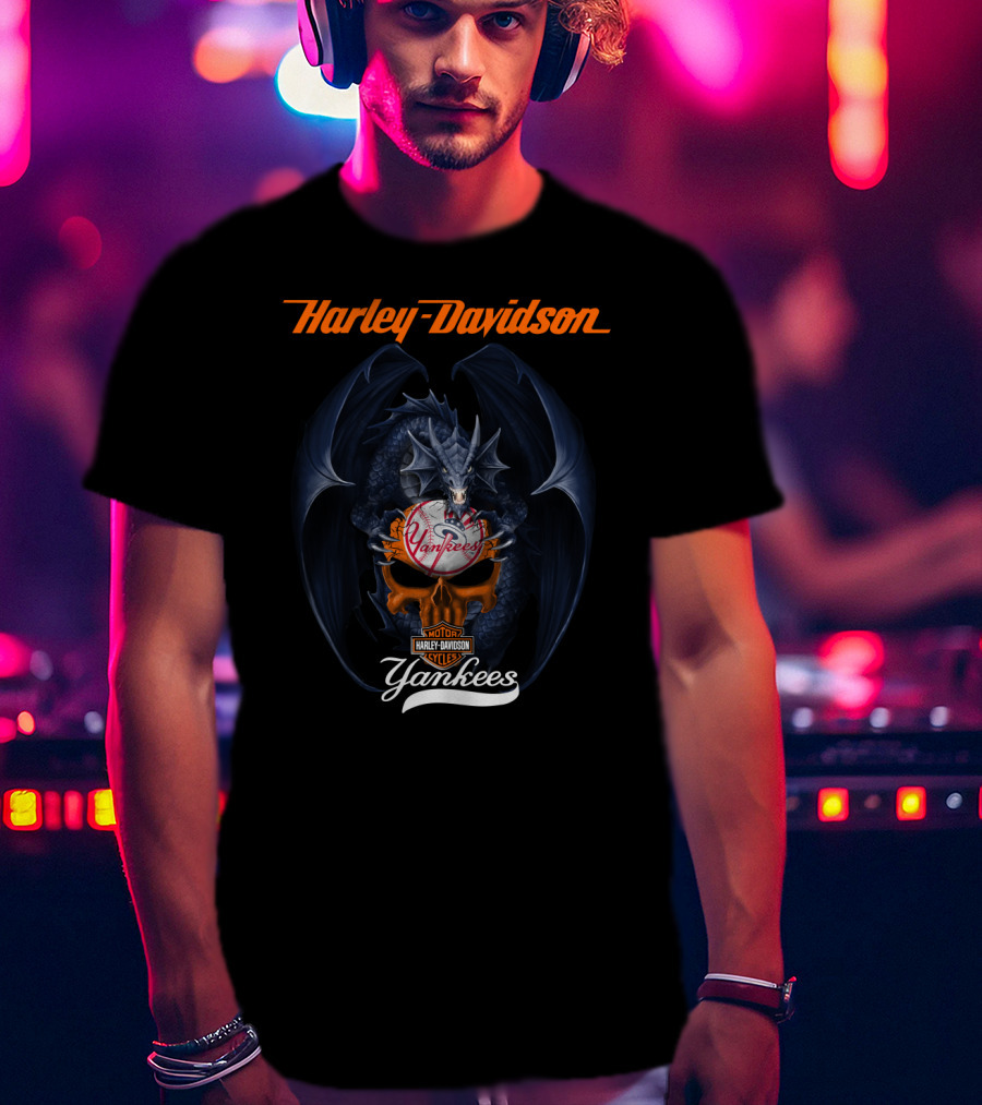 Harley Davidson Yankees Dragon Motor Cycles T-Shirt