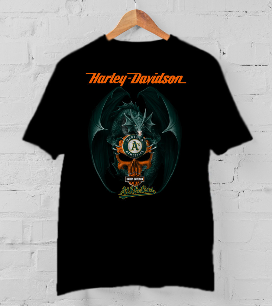 Harley Davidson Oakland Athletics Dragon Motor Cycles T-Shirt