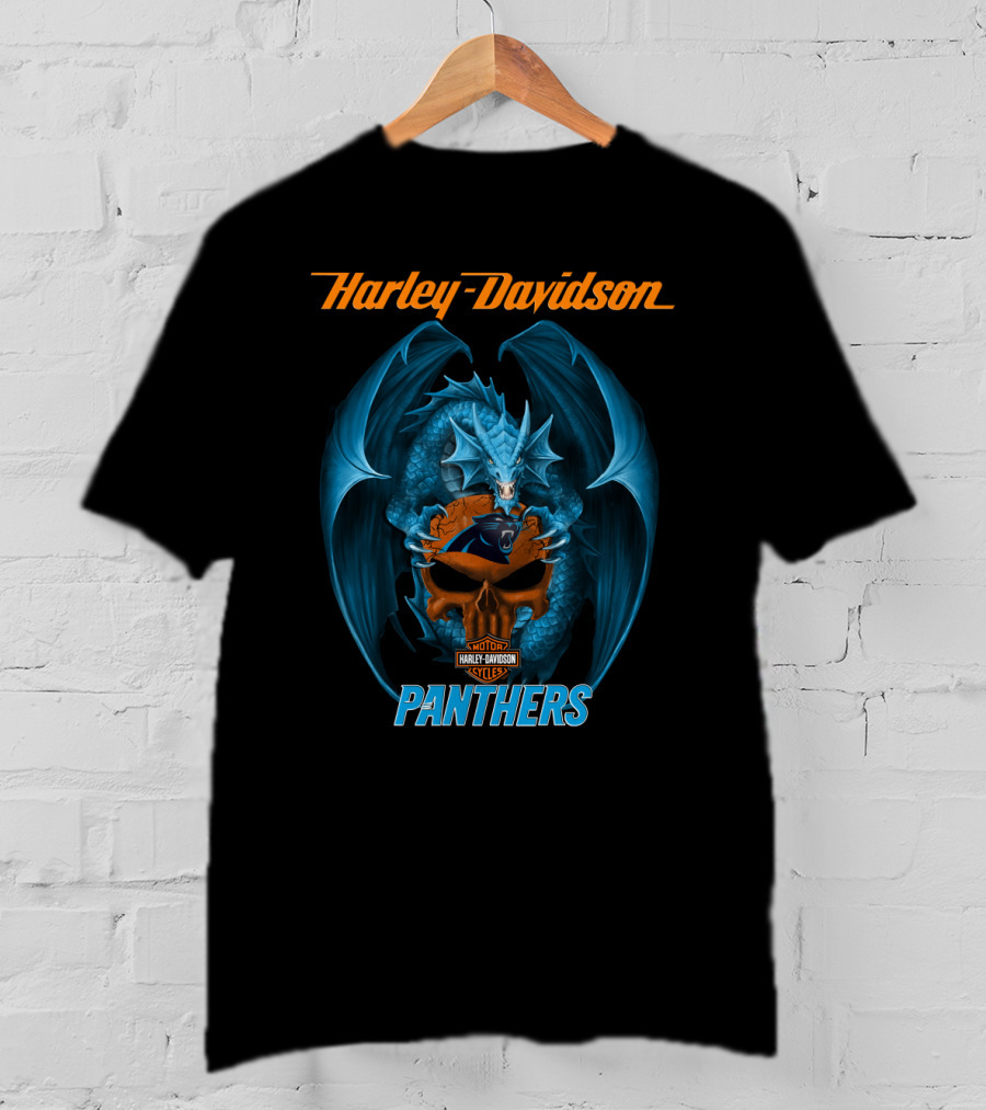 Harley Davidson Motor Cycles Carolina Panthers Dragon T-Shirt