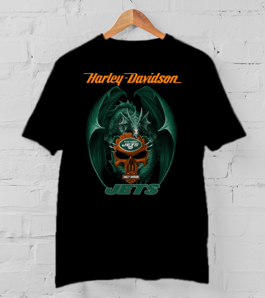 Harley Davidson New York Jets Dragon Motorcycles Jets T-Shirt
