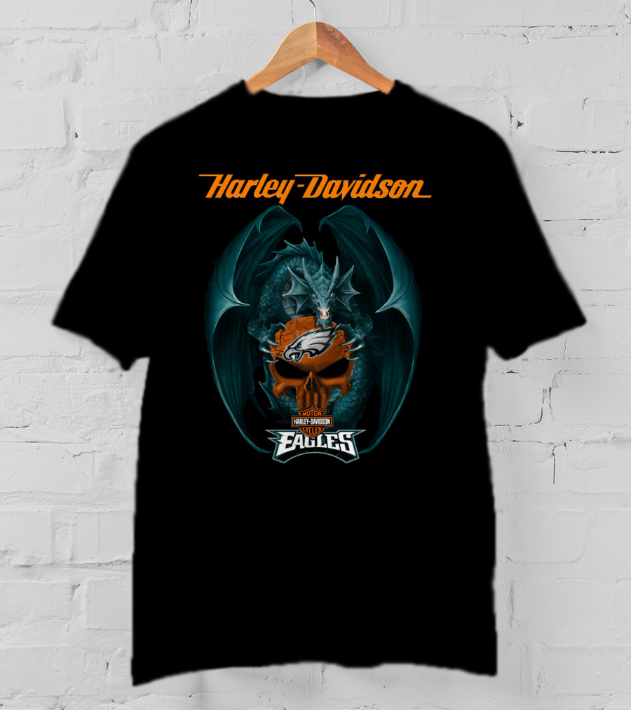 Harley Davidson Philadelphia Eagles Dragon Motor Cycles T-Shirt