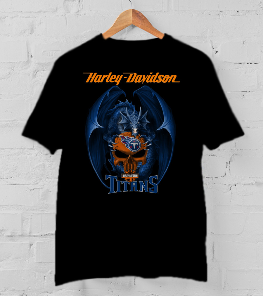 Harley Davidson Tennessee Titans Dragon Skull Nfl Styles T-Shirt