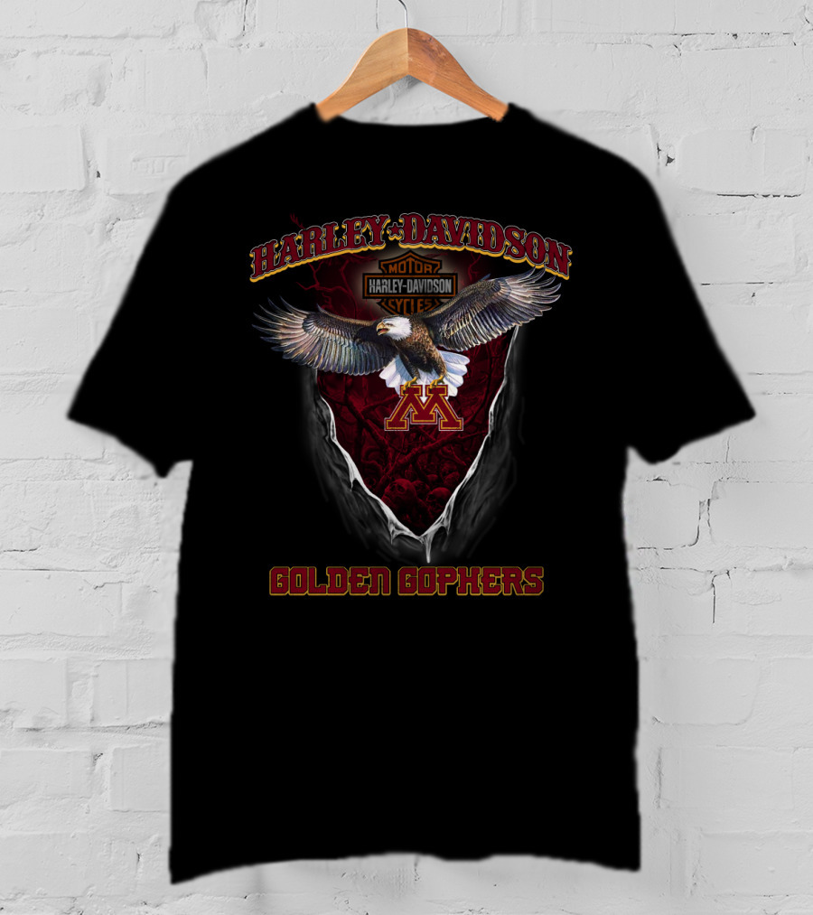 Harley Davidson Motor Cycles Minnesota Golden Gophers Eagle T-Shirt