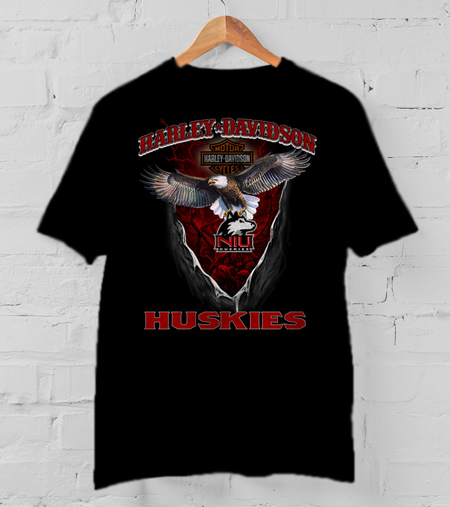 Harley Davidson Motor Northern Illinois Niu Huskies Eagle Badge T-Shirt