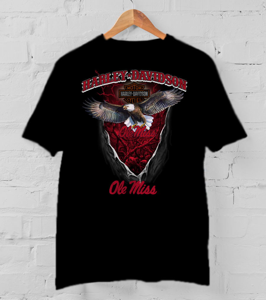 Harley Davidson Motorcycle Ole Miss Rebels Eagle T-Shirt