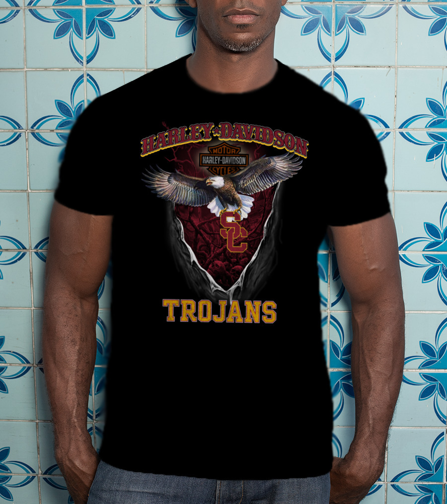 Harley Davidson Usc Trojans Motor Cycles Eagle T-Shirt