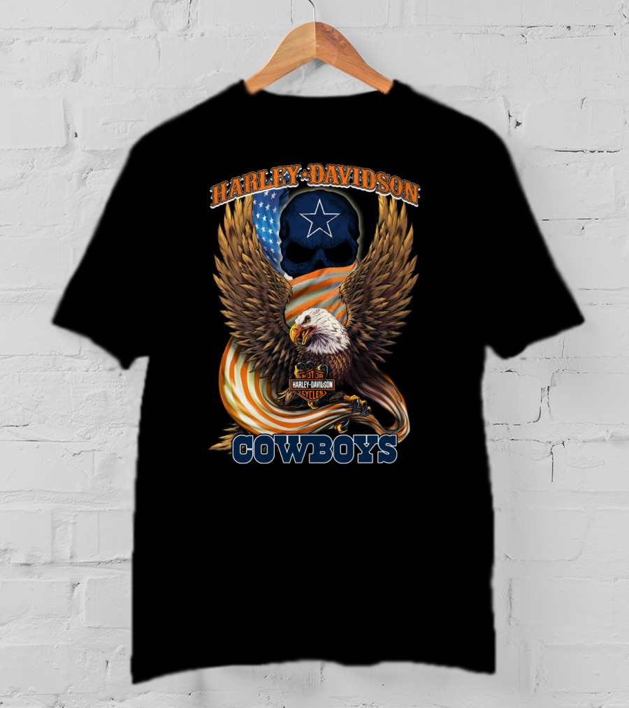 Harley Davidson Cycles Eagle Dallas Cowboys Star Skull T-Shirt