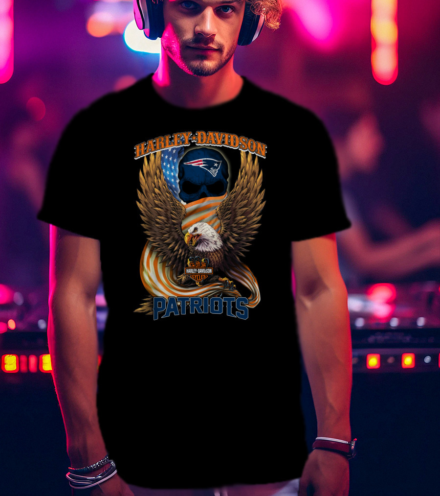 Harley Davidson Cycles New England Patriots American Eagle T-Shirt