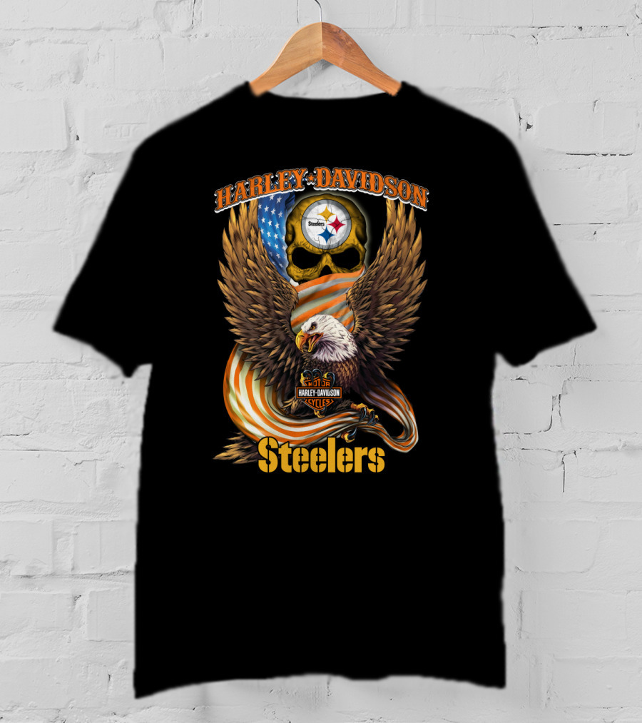 Harley Davidson Steelers Skull Eagle American Flag Pittsburgh Nfl T-Shirt