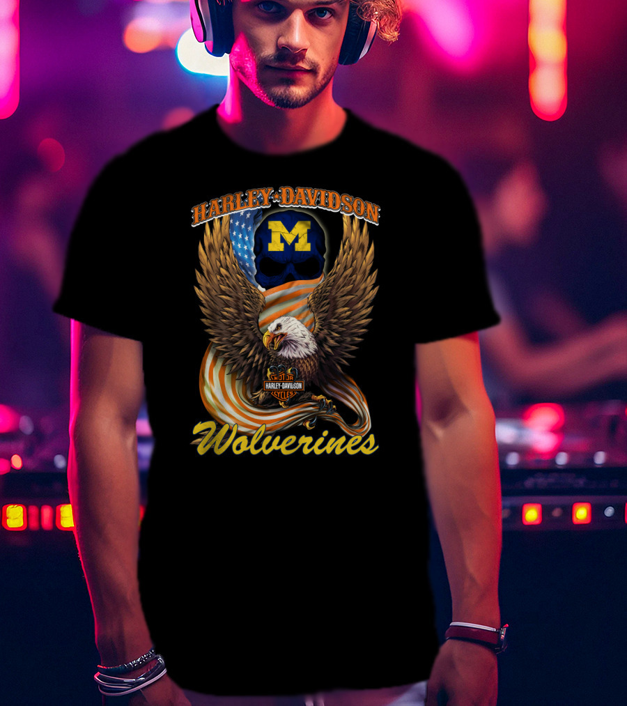 Harley Davidson Michigan Wolverines Eagle And Skull T-Shirt