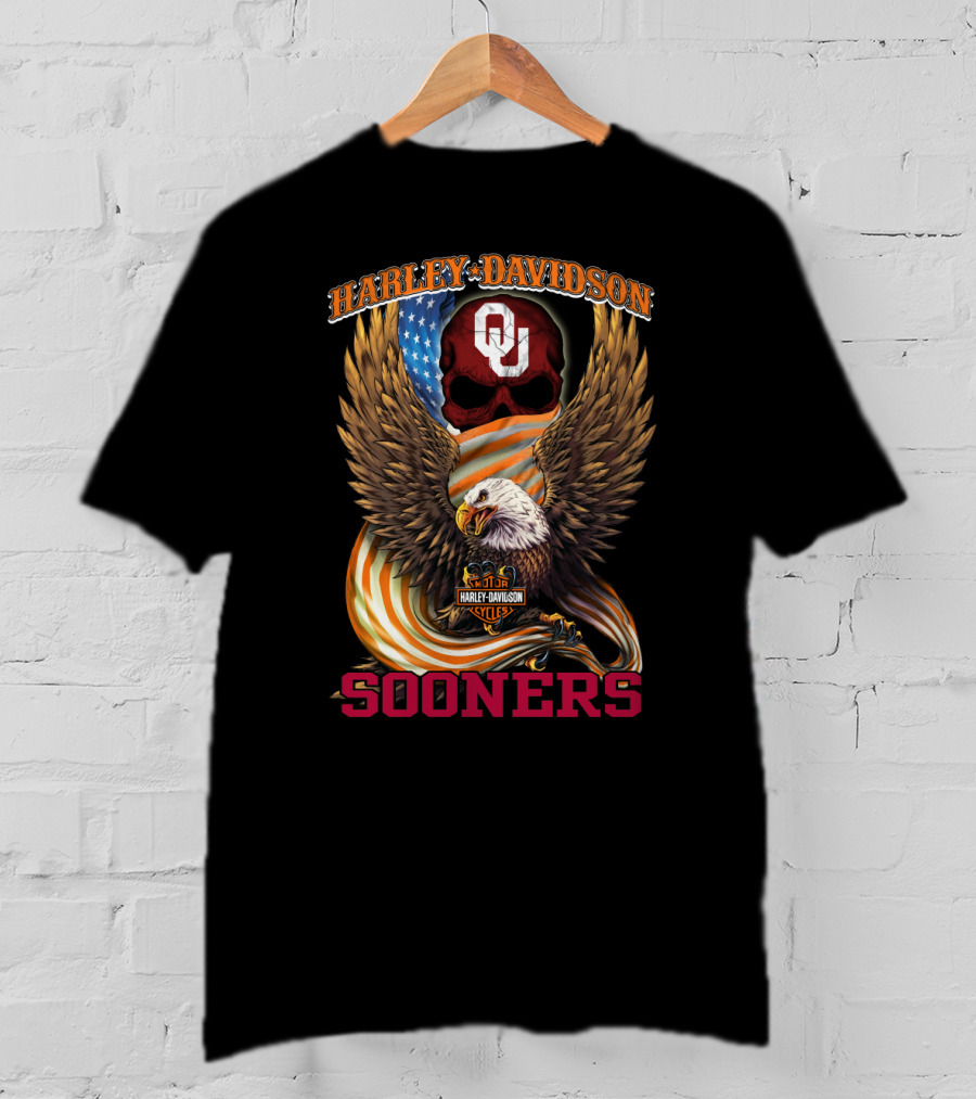 Harley Davidson Oklahoma Sooners Ou American Flag Eagle T-Shirt