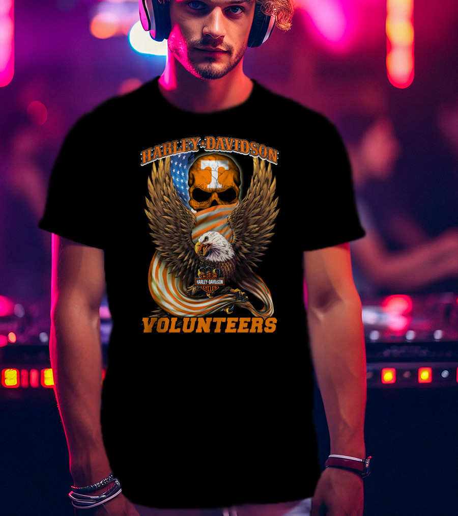 Harley Davidson Tennessee Volunteers Eagle Skull Flag T-Shirt