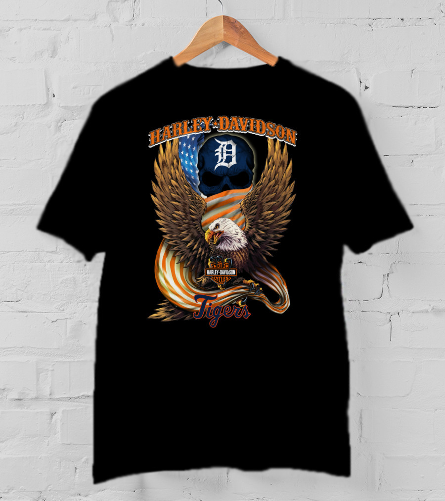Harley Davidson Detroit Tigers Eagle Mlb Cycles T-Shirt