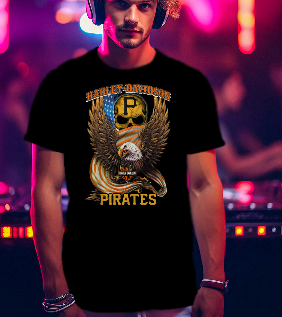 Harley Davidson Cycles Pittsburgh Pirates Eagle Skull T-Shirt
