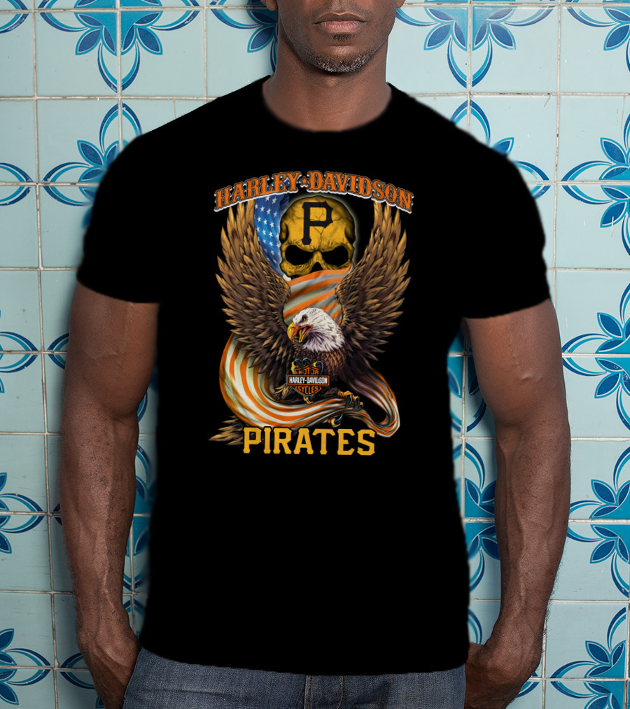 Harley Davidson Cycles Pittsburgh Pirates Eagle Skull T-Shirt