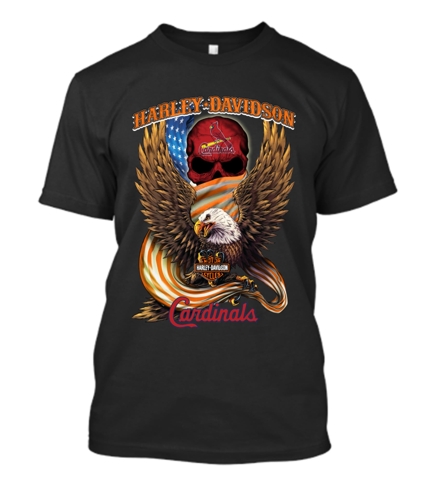 Harley Davidson St Louis Cardinals Cycles Eagle Flag T-Shirt